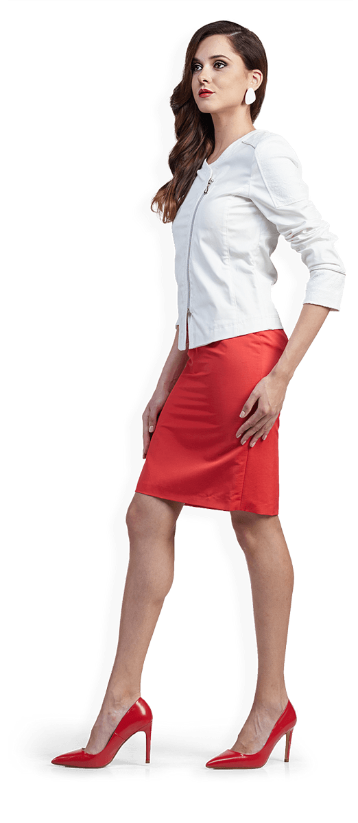Червена пола и бяло сако от памук