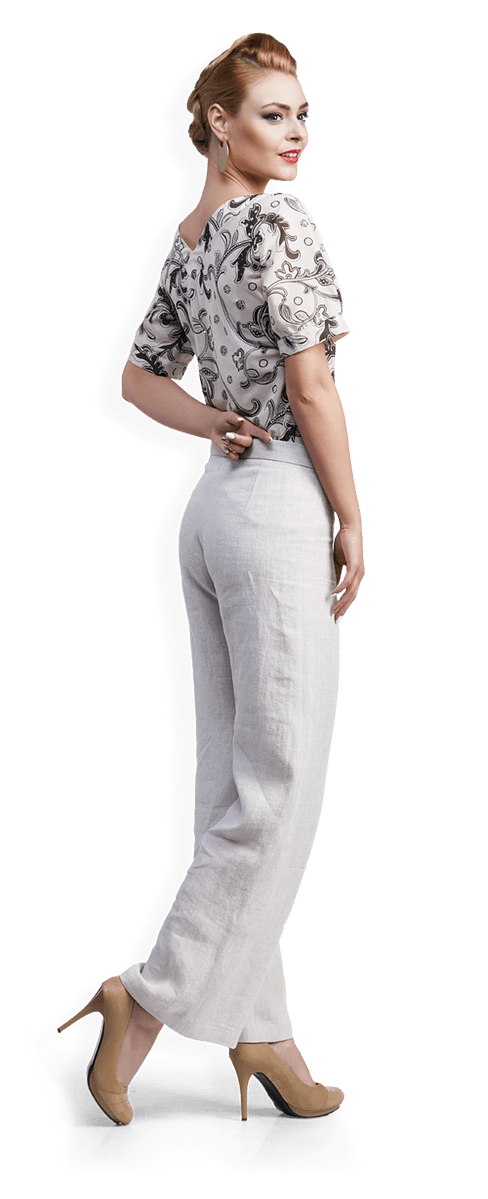 Памучна блуза с щампа и ленен панталон