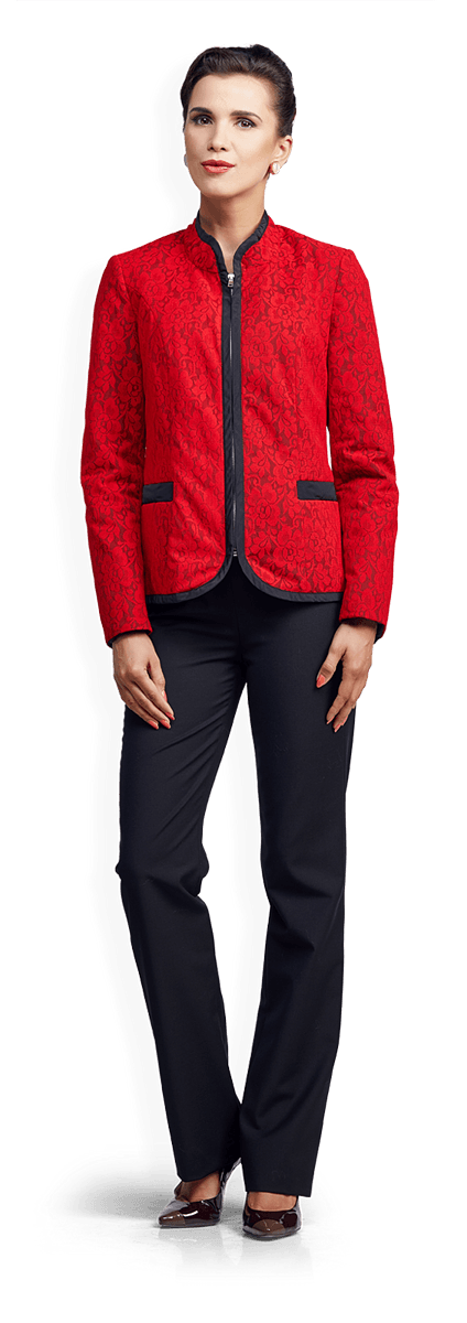 Черен панталон и червено сако