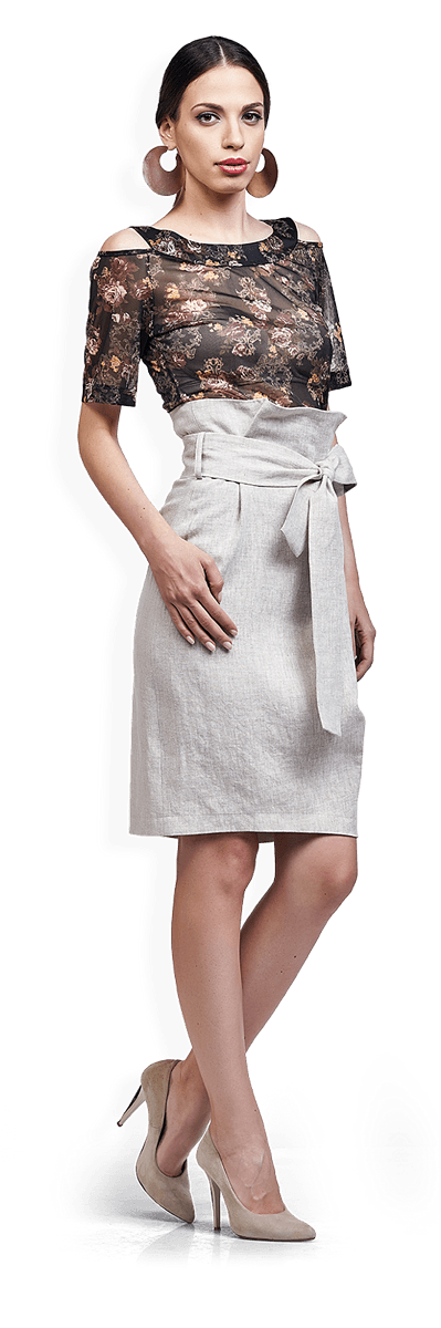 Блуза с флорален десен и пола от лен