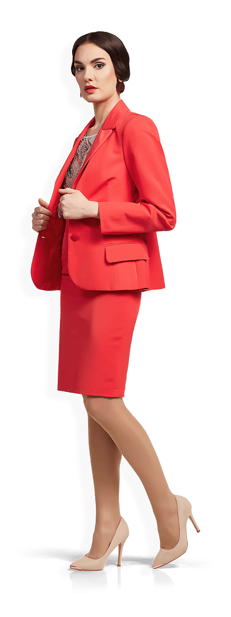 Комбинация от червено сако, права пола и копринена блуза