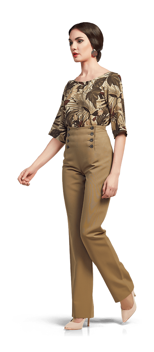 Цветна блуза и панталон с висока талия