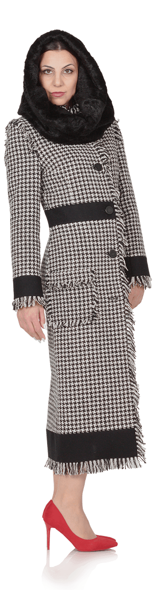 Вълнено палто в черно-бял пепит