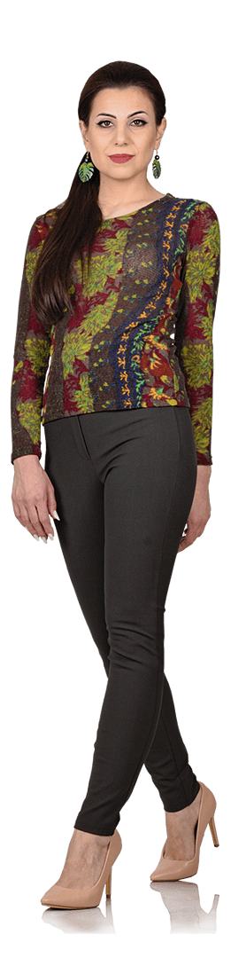 Блуза с артистичен принт и еластичен клин