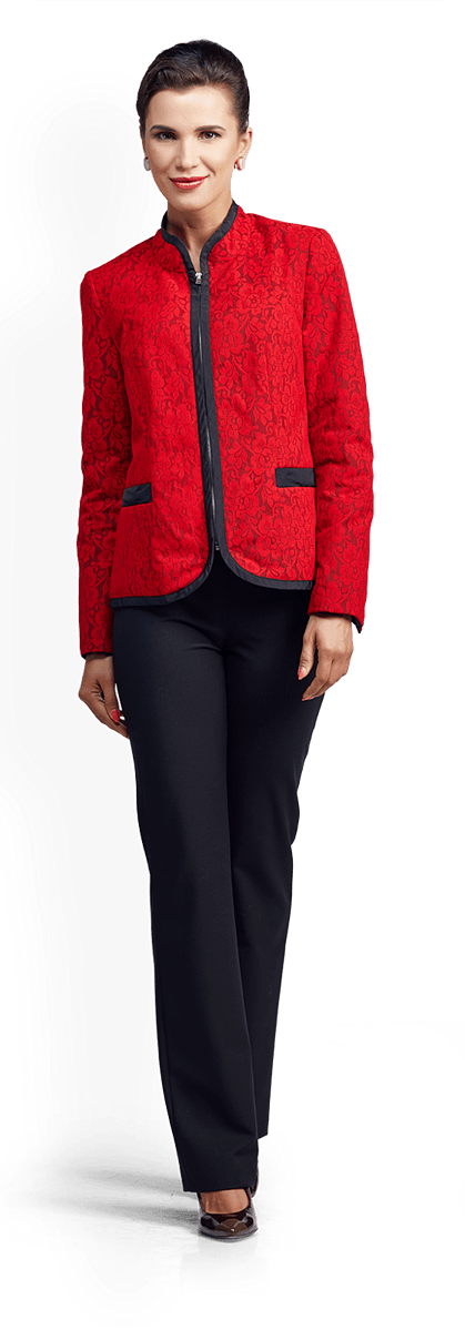 Черен панталон и червено сако