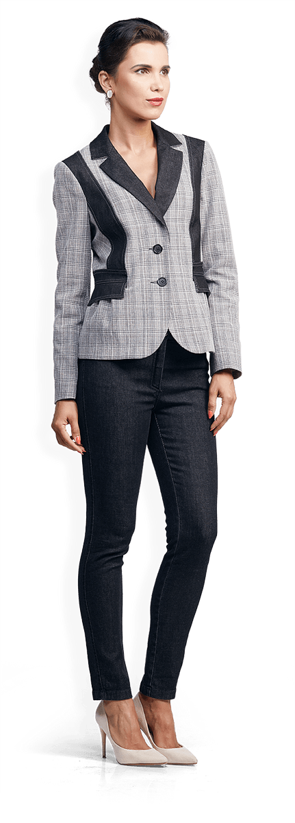 Карирано сако и дънков панталон