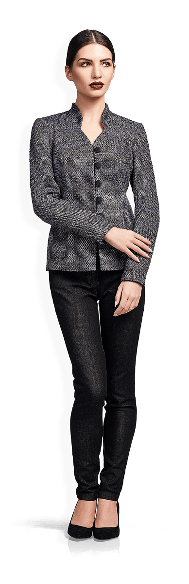 Елегантно сиво сако и панталон от черен деним