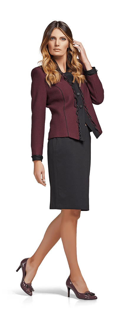 Сако в наситено бордо и черна права пола