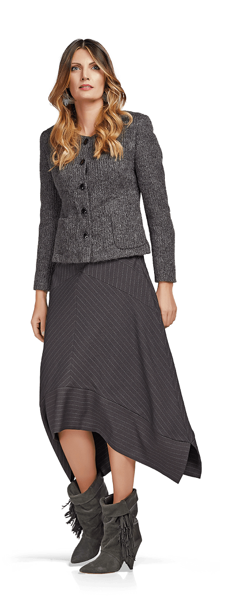 Сако от вълнено плетиво и дълга пола