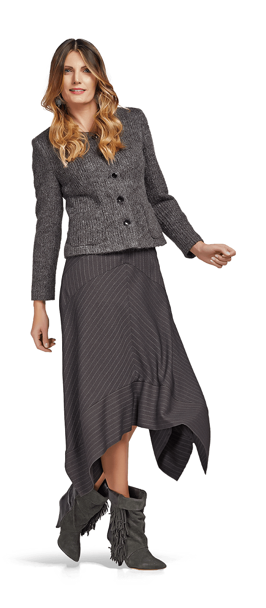 Сако от вълнено плетиво и дълга пола