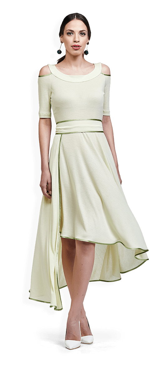 Дълга лятна рокля в жълто-зелено