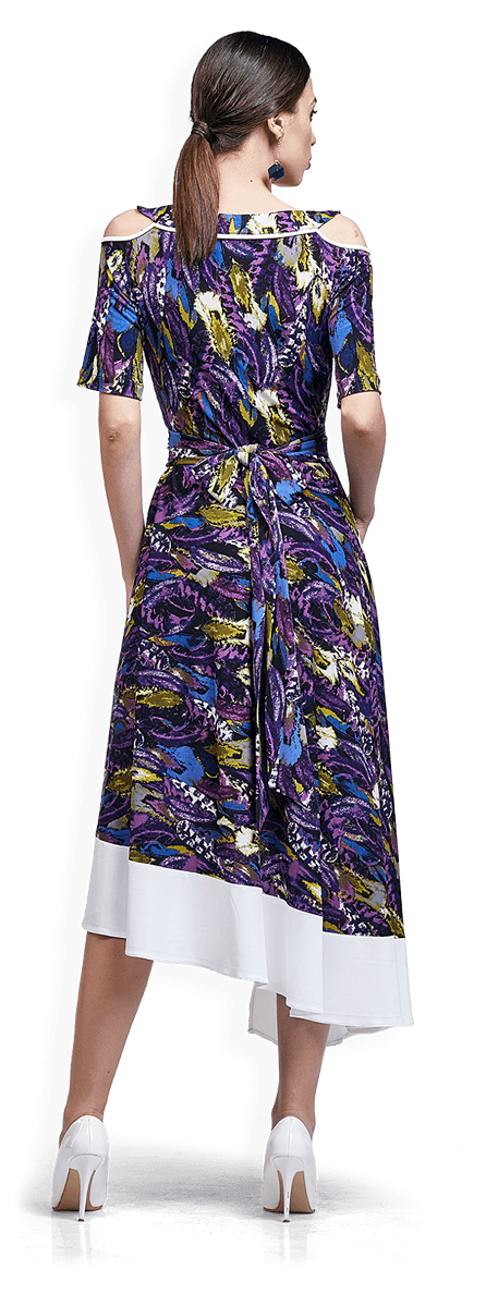 Дълга лятна рокля в синьо-лилаво