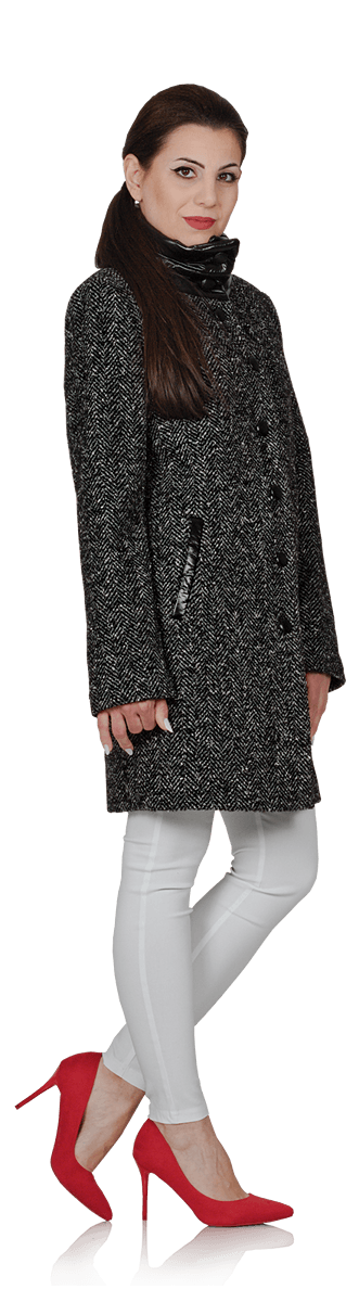 Вълнено палто с десен рибена кост