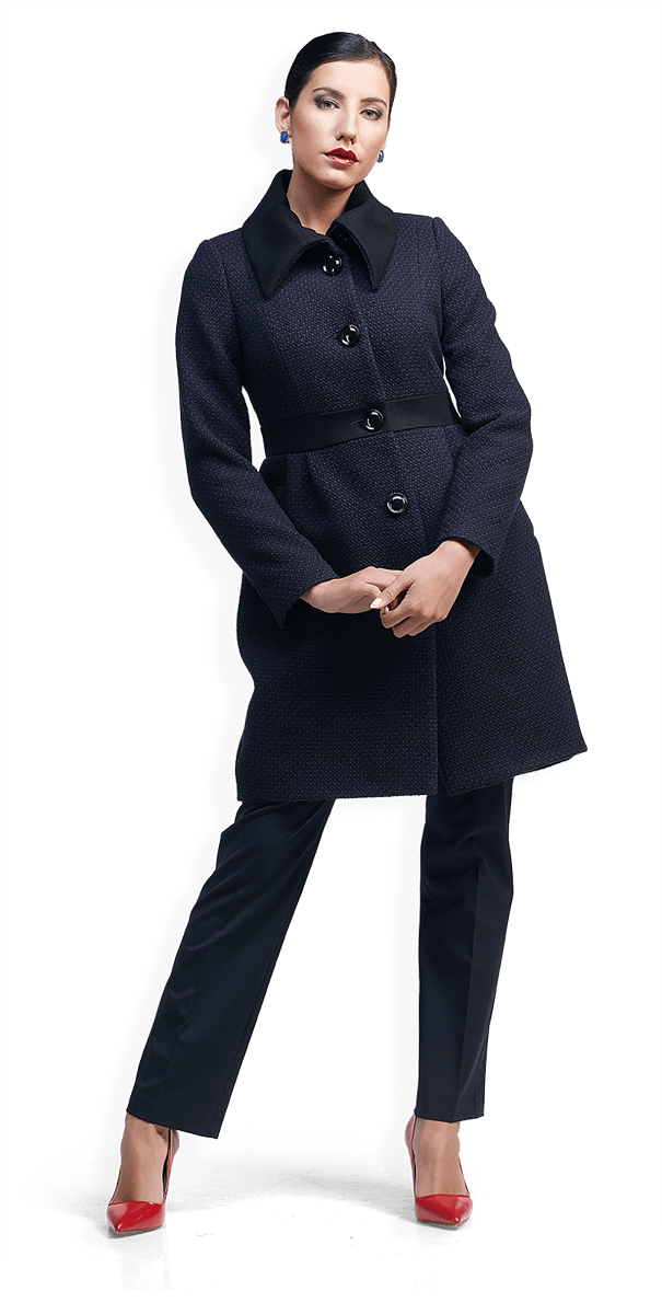 Вълнено палто с дълбок шлиц в синьо