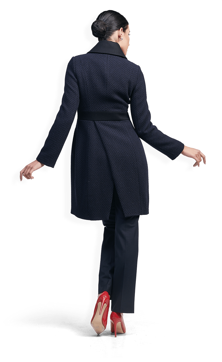 Вълнено палто с дълбок шлиц в синьо