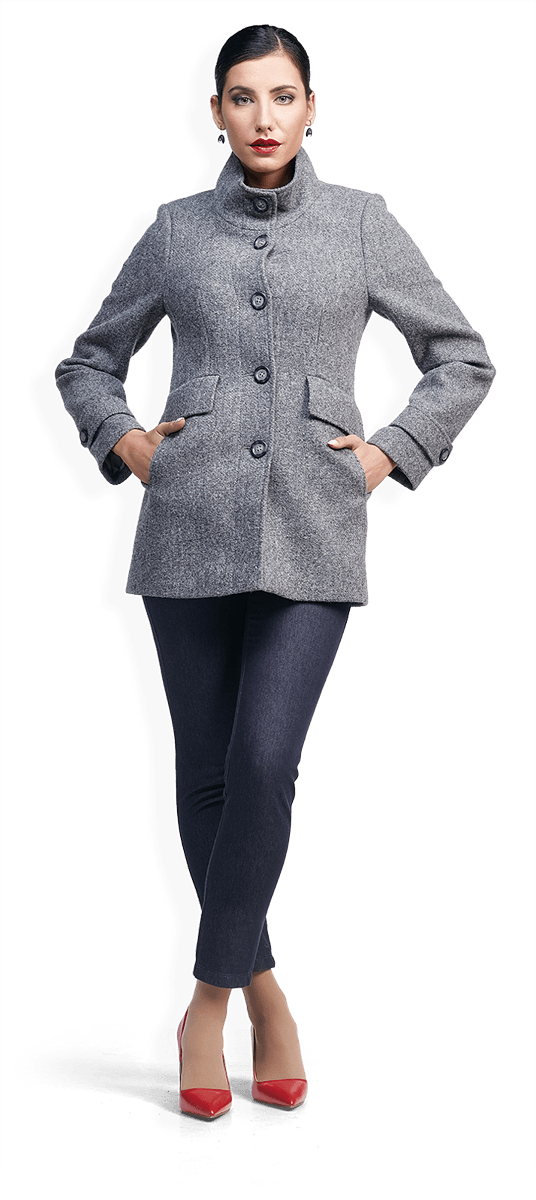 Късо вълнено палто в сиво