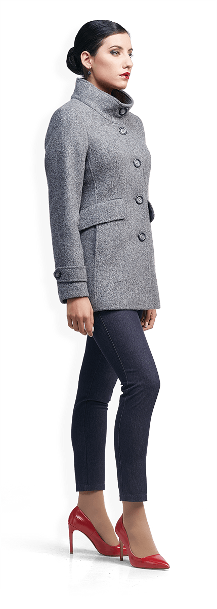 Късо вълнено палто в сиво