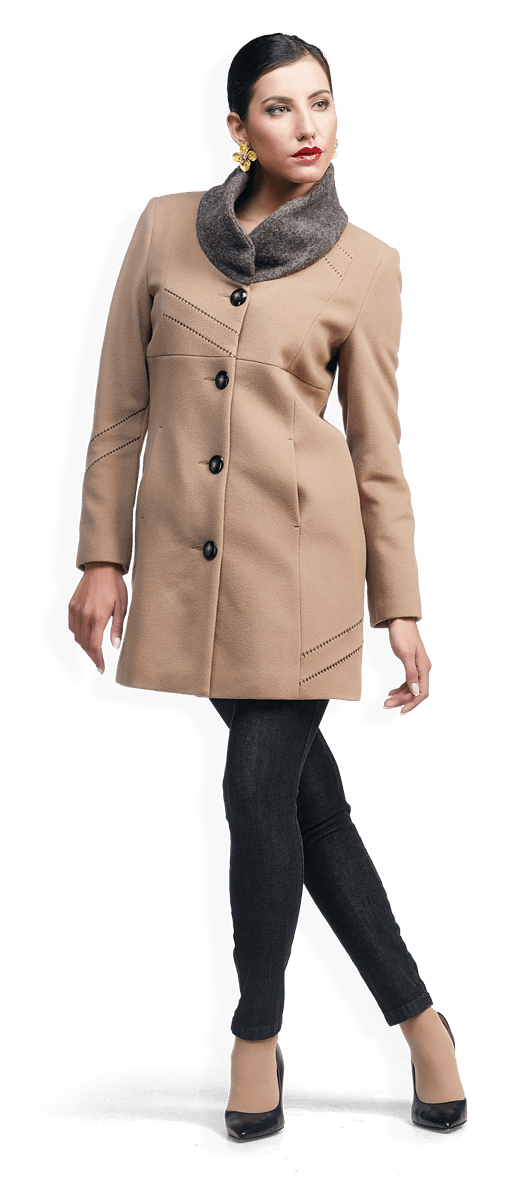 Дамско зимно палто със сива яка