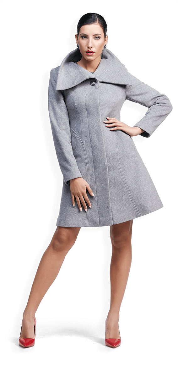 Дълго вълнено палто с голяма яка