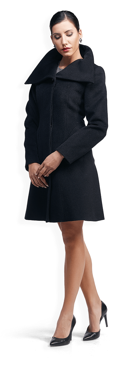 Черно вълнено палто с голяма яка