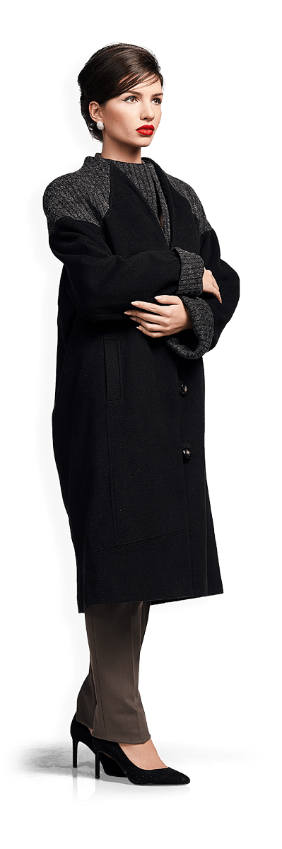 Черно вълнено палто в големи размери