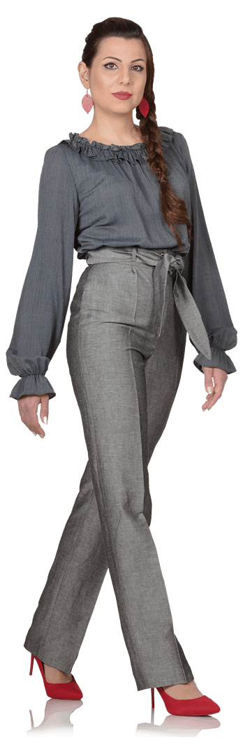 Елегантна блуза и панталон с висока от ленена смес