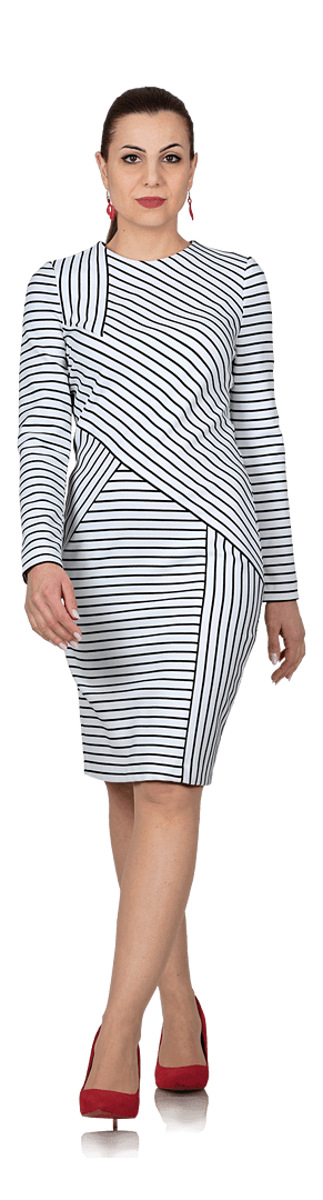 Костюм от карирана рокля и черно сако