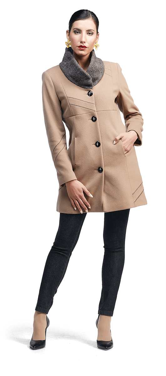 Дамско зимно палто със сива яка